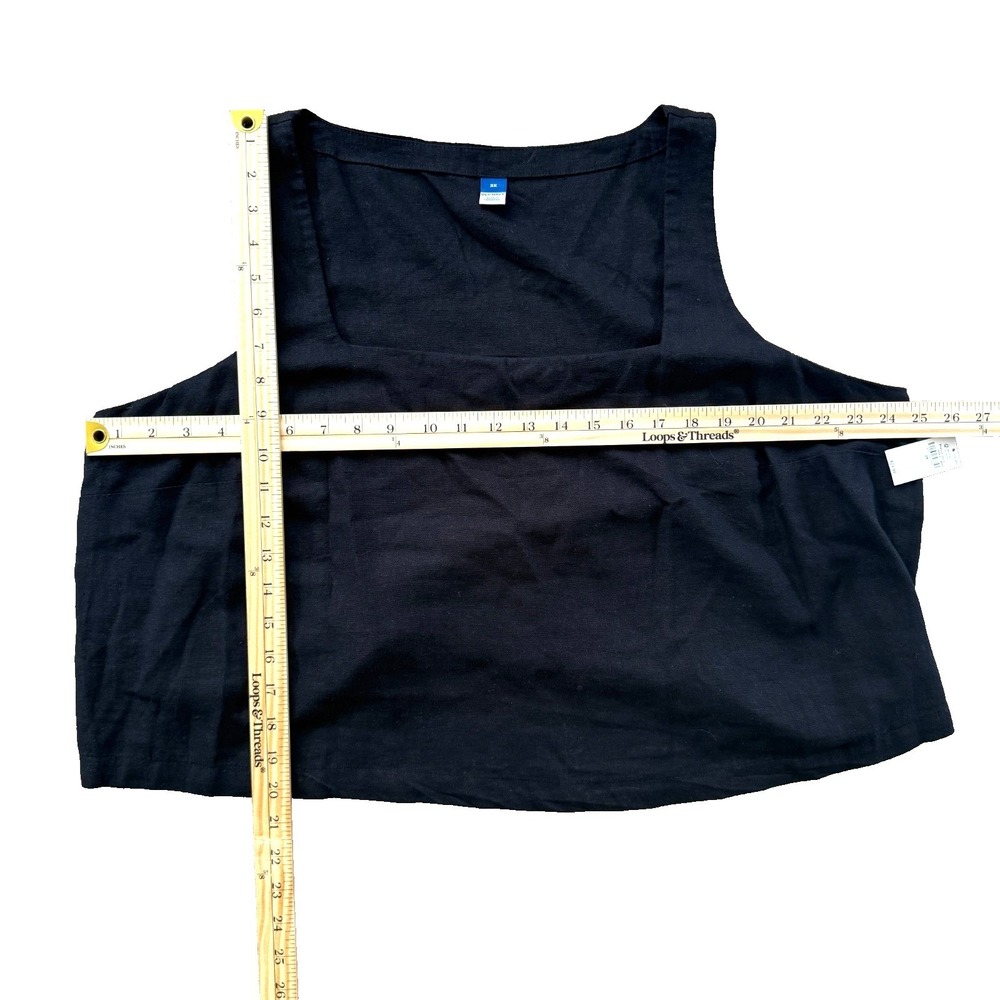 NWT Womens Size 2X Old Navy Black‎ Tank Top linen blend square neck - Picture 8 of 11